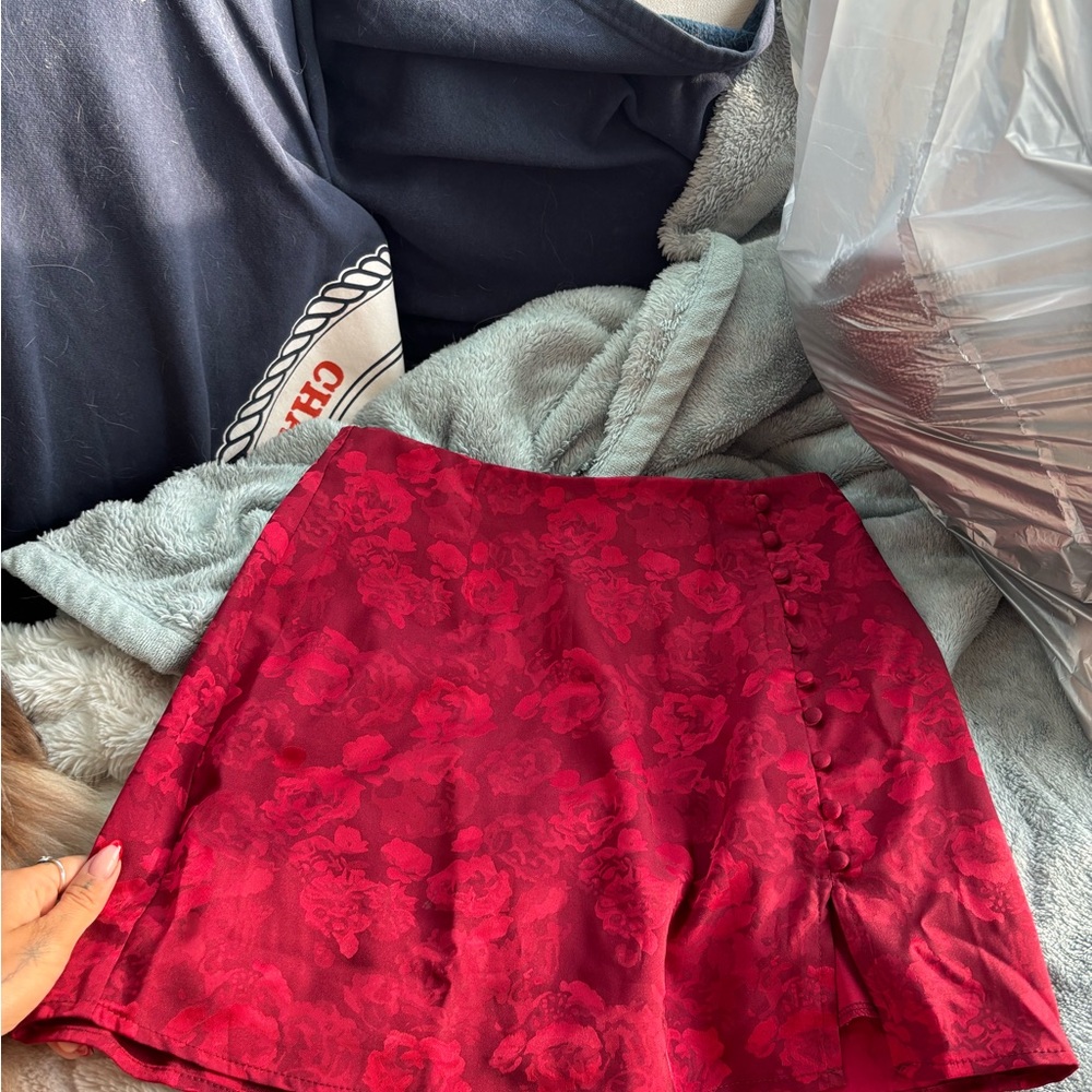 Elegant Red Floral Skirt NWT